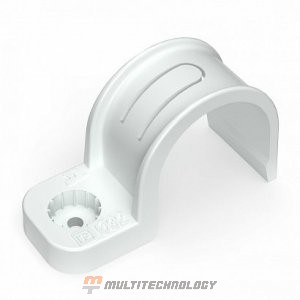 Крепеж-скоба пластиковая односторонняя для прямого монтажа белая в п/э д32 (25шт) Промрукав (PR13.0379)