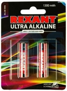 Ультра алкалиновая батарейка AAA/LR03 1,5 V 2 шт. блистер REXANT (30-1010)